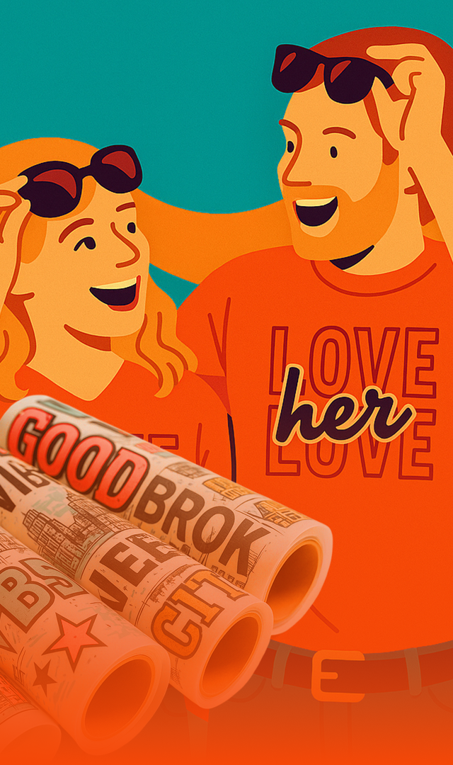 Two people with sunglasses and a can of GoodBrok beer, with one person wearing a 'LOVE her' shirt.