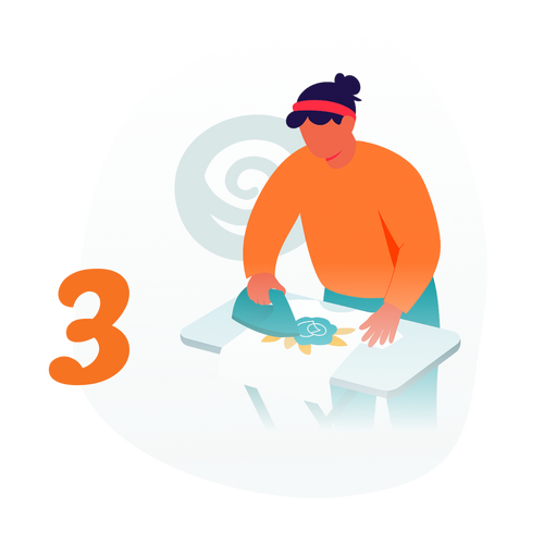 Illustration of a person sitting on a bench with a number 3 and abstract shapes in the background