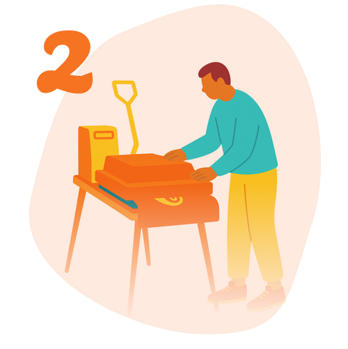 Illustration of a person packing items into a suitcase with a number 2 above.