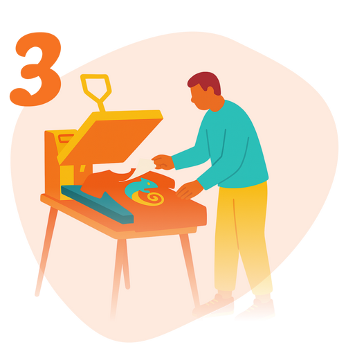 a person interacting with a vintage phone at a desk, with the number 3 above.