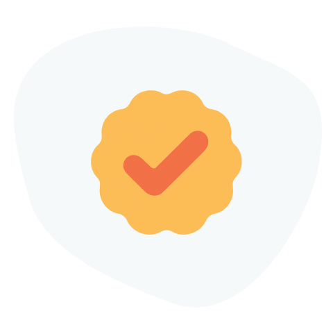 Orange check mark icon on a white background