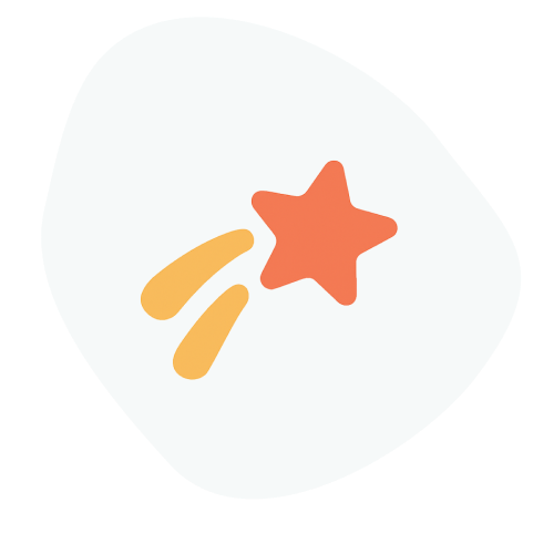 Orange star with yellow curved lines on a white background