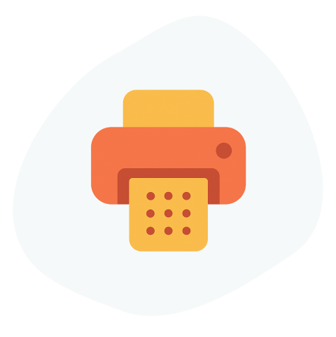 Illustration of a printer icon with orange and yellow colors on a light gray background