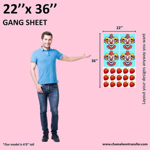 Custom DTF gang sheet sized 22 by 48 inches, ideal for multiple design layouts and apparel transfers.
